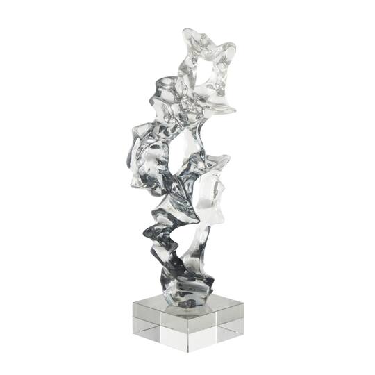 18" Clear Glass Handmade Freeform Sculpture with Clear Square Base